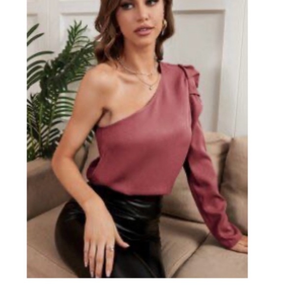 Women's SHEIN One Shoulder Solid Blouse in dusty pink - Picture 1 of 10